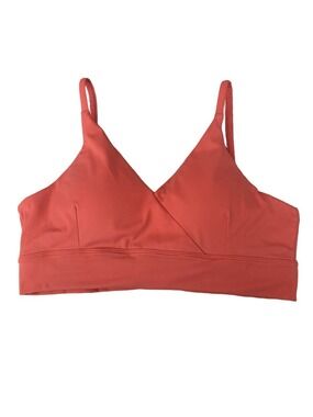 Savvi Raven Faux-Wrap, V-Neck Sports Bra in Coral